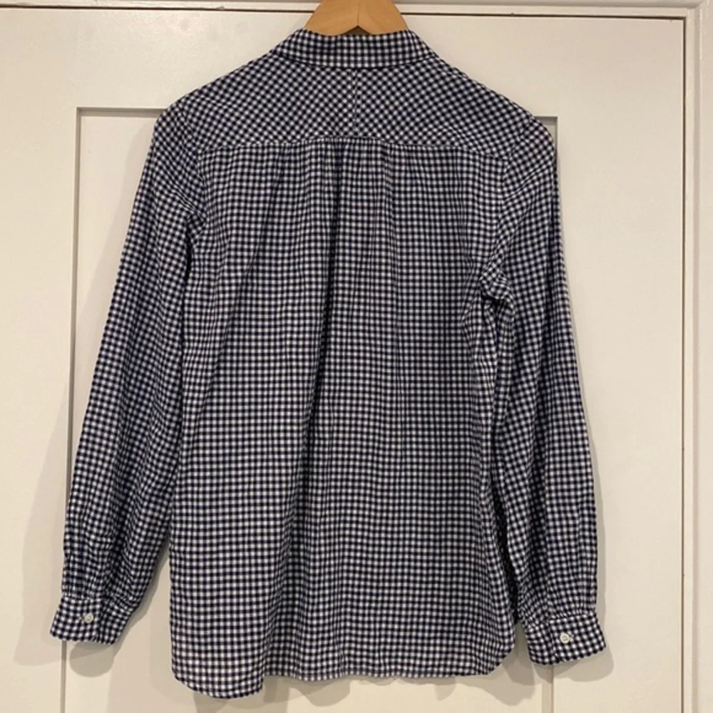 J. Crew Gathered Popover Top in Microgingham Sz 4 Navy and White - Picture 6 of 7
